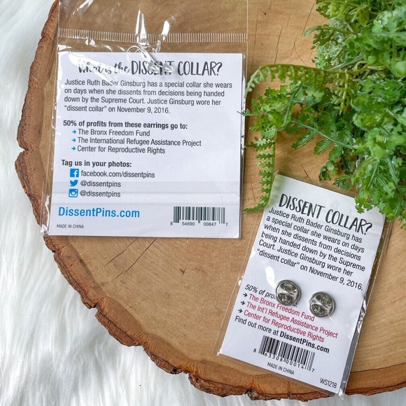 Ruth Bader Ginsburg 24K Gold Plate Dissent Collar Earrings Pin Supreme Court RBG - Picture 5 of 5